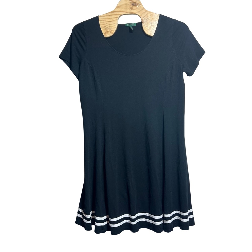 Lauren Ralph Lauren 3X Black White Striped Nautical Dress‎ Scoop Neck